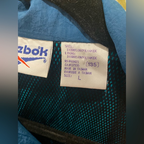 VTG Rare Retro 90s Reebok Teal & Navy Blue Color Block Windbreaker Jacket - L - Picture 13 of 16